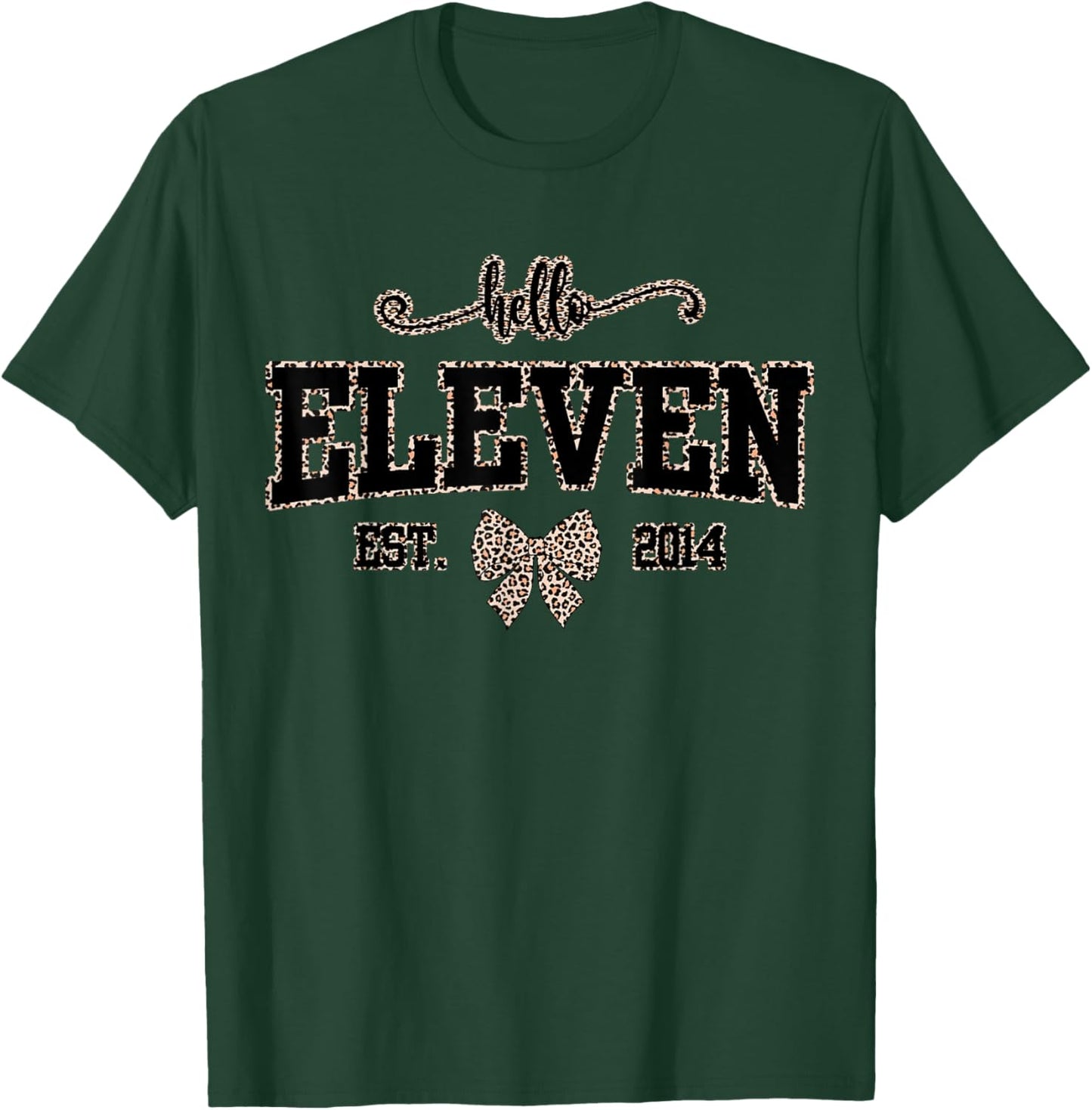 Hello Eleven Est 2014 Leopard Coquette Bow 11th Birthday T-Shirt - T-Shirt | Forest