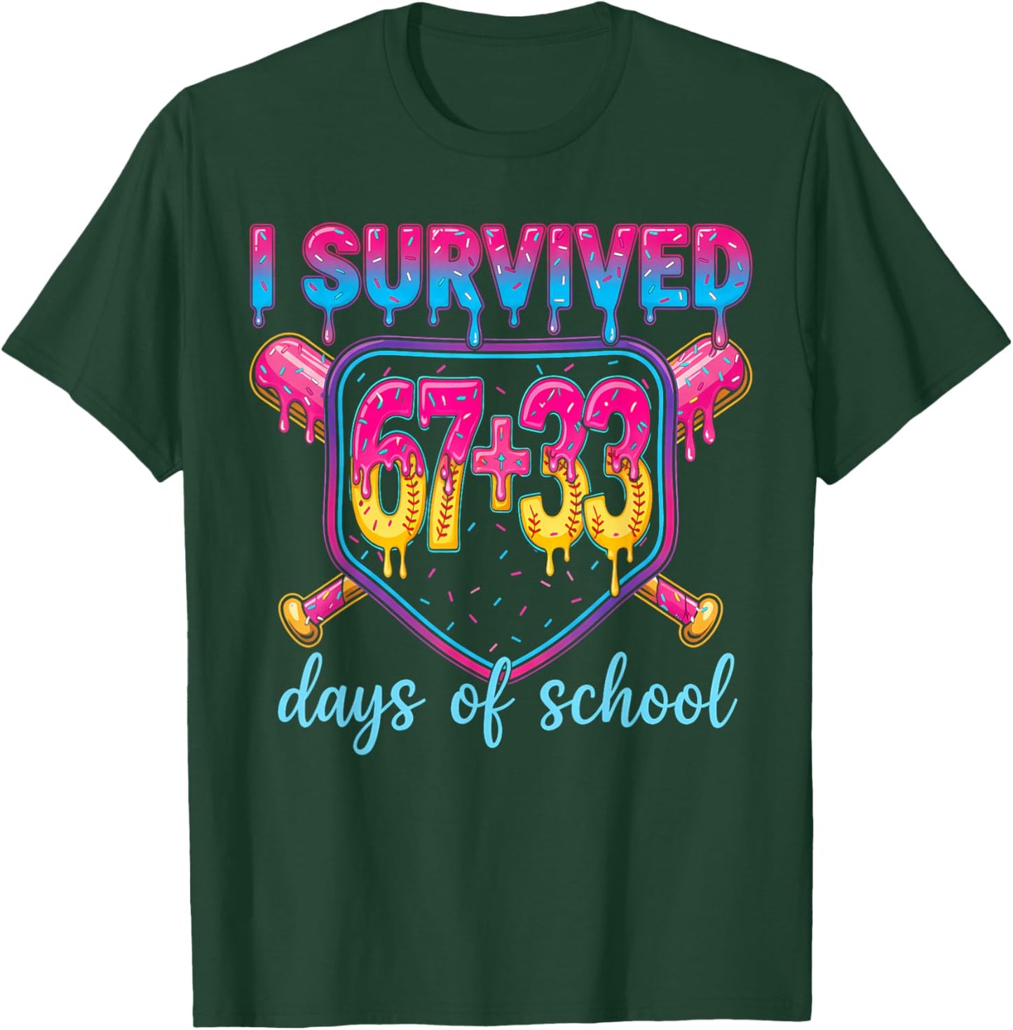 I Survived 67+33 Days of School 100 Days 6 7 Kids Boys Girls T-Shirt - T-Shirt | Forest