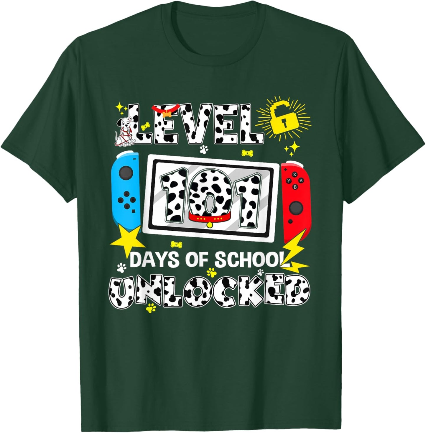 Level Unlocked Game Controller 101 Days School 100 Days T-Shirt - T-Shirt | Forest