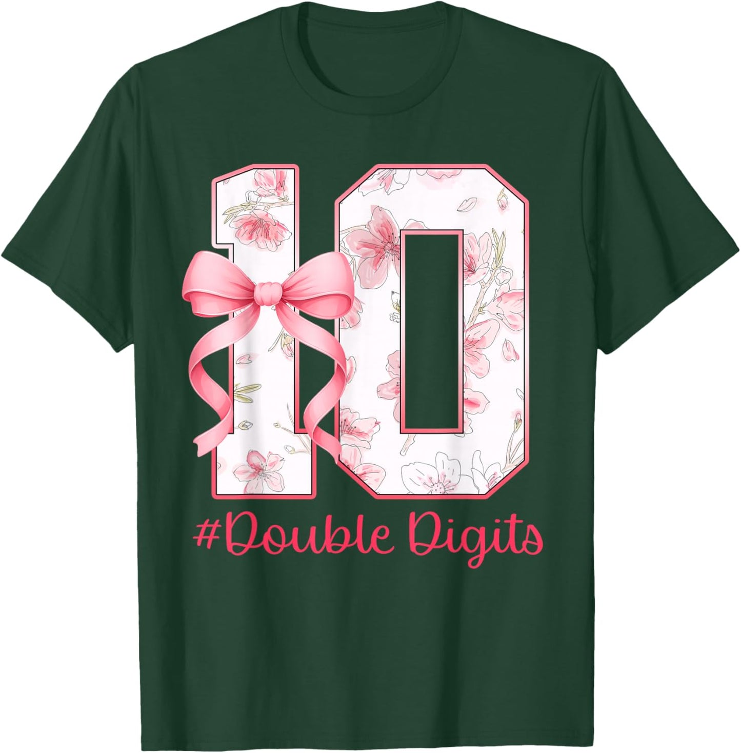 10th Birthday Girl Pink Coquette Bow 10 Year Old Aesthetic T-Shirt - T-Shirt | Forest