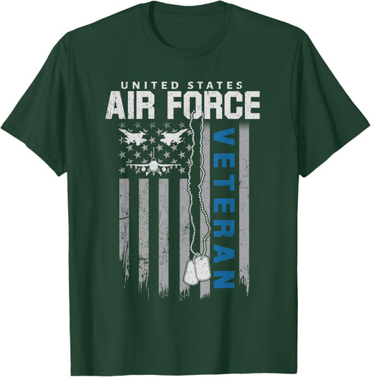 Patriotic US Air Force Veteran Flag American USAF Airman T-Shirt - T-Shirt | Forest