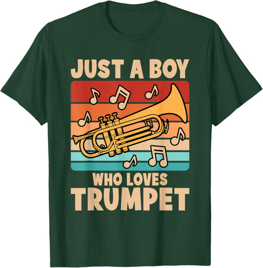 Just A Boy Who Loves Trumpet Funny Trumpeter Music Kids T-Shirt - T-Shirt | Forest