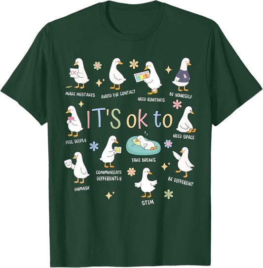 Funny It’s Ok to Be Different Autism Goose Teacher T-Shirt - T-Shirt | Forest