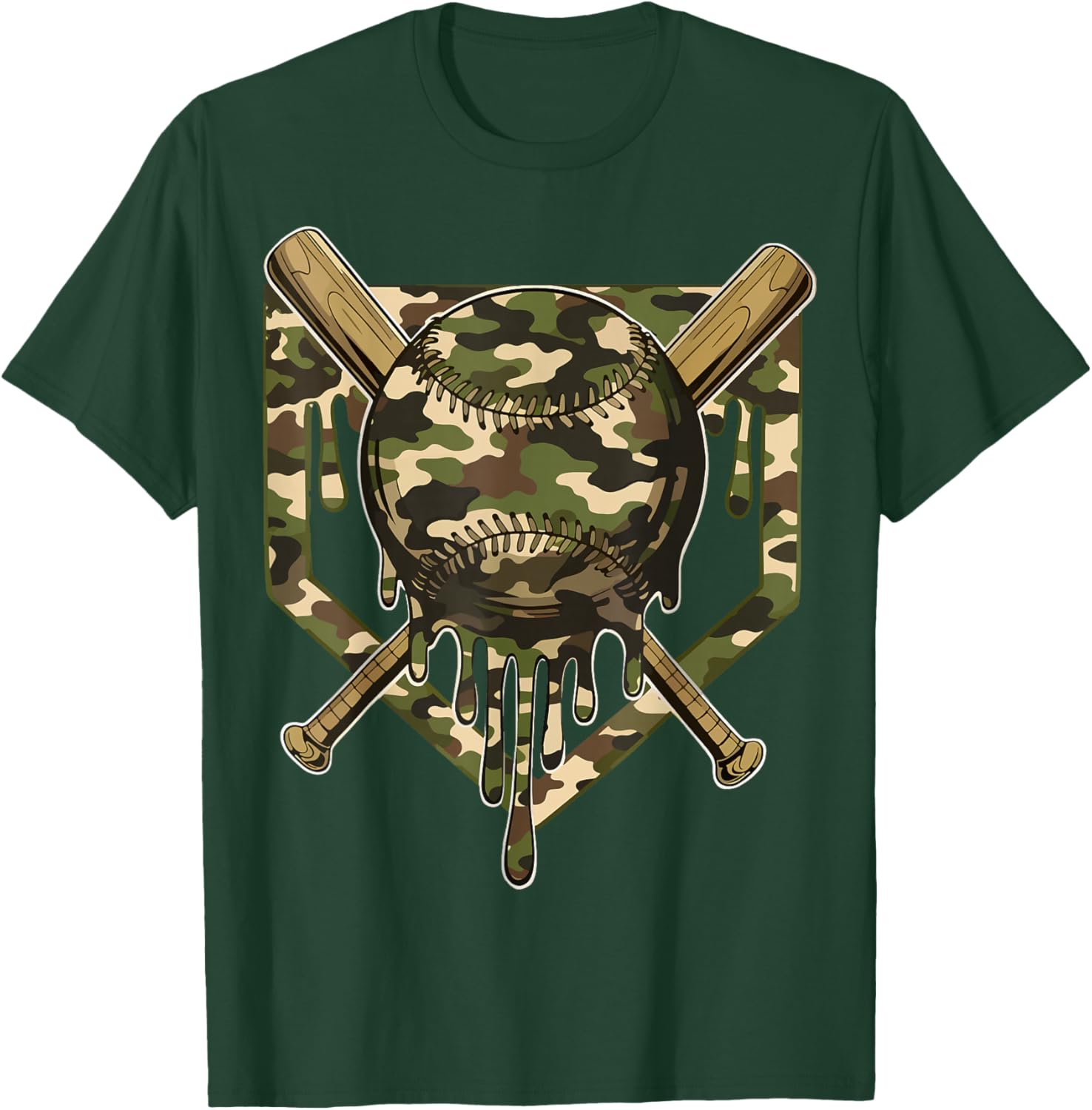 Baseball Drip for Boys Ice Cream Dripping Boys Baseball Camo T-Shirt - T-Shirt | Forest