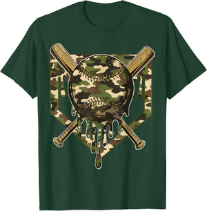 Baseball Drip for Boys Ice Cream Dripping Boys Baseball Camo T-Shirt - T-Shirt | Forest
