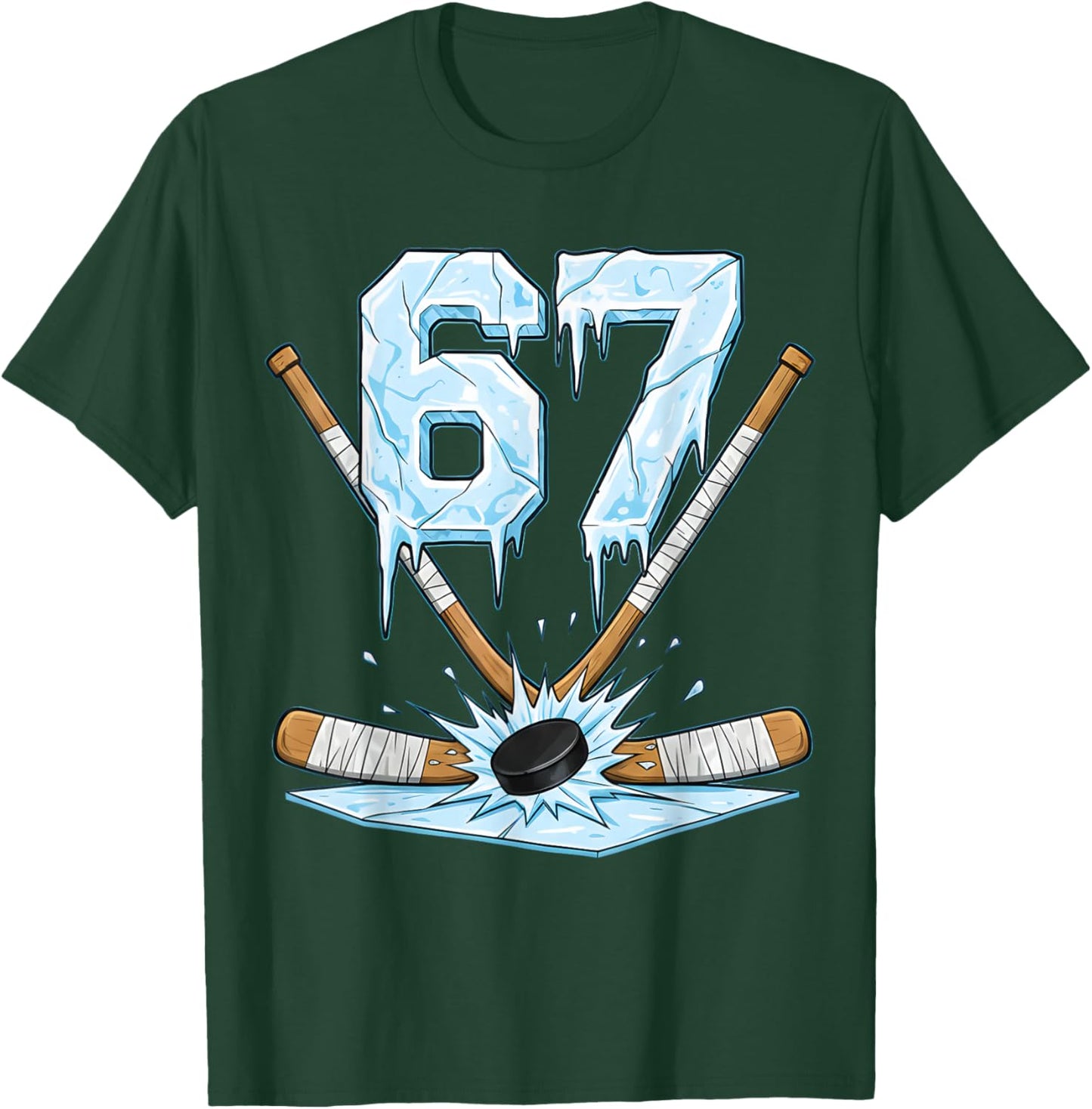 Funny Hockey 67 Meme 6-7 Six Seven Gen Alpha Ice Hockey 67 T-Shirt - T-Shirt | Forest