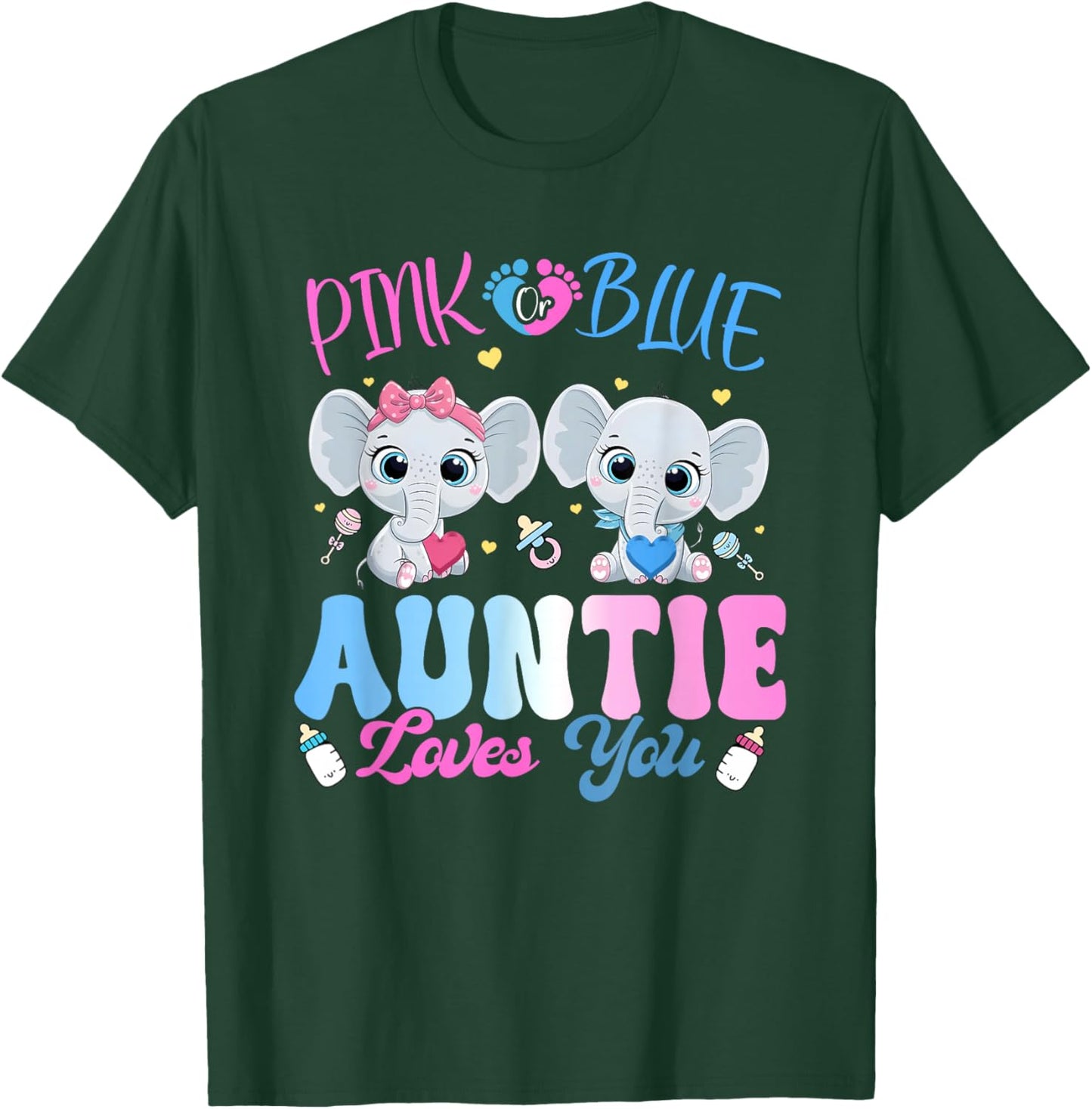 Pink or Blue Auntie Loves You Gender Reveal Elephant T-Shirt - T-Shirt | Forest