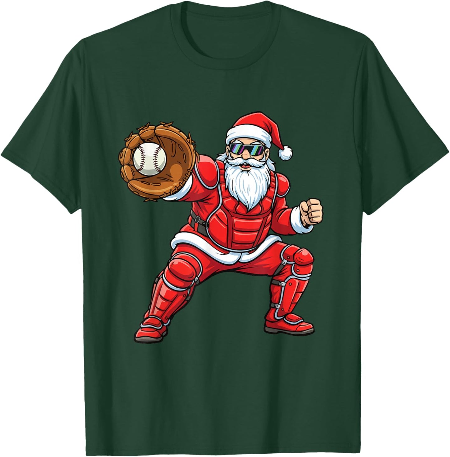 Santa Playing Baseball - Baseball Lover Baseballer Xmas T-Shirt - T-Shirt | Forest