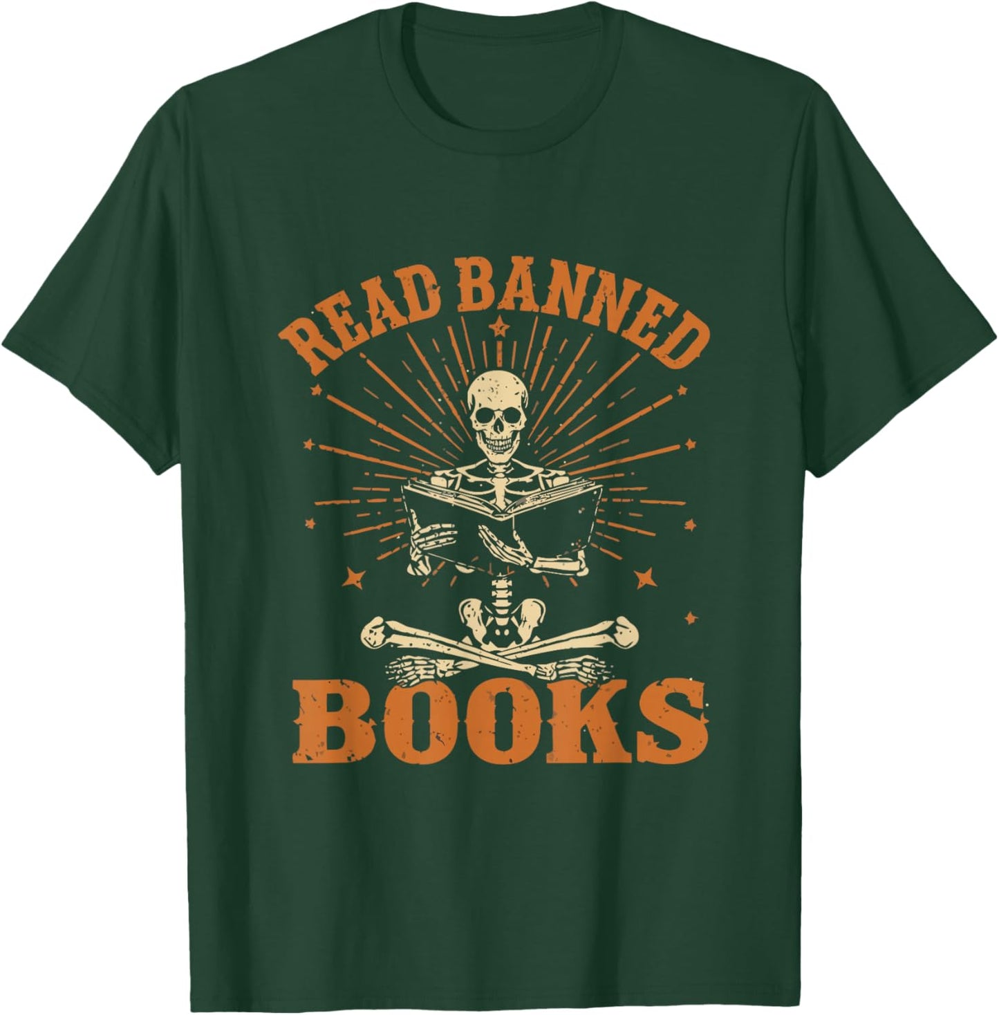 Funny Skeleton Read Banned Books Gain Forbidden Knowledge T-Shirt - T-Shirt | Forest