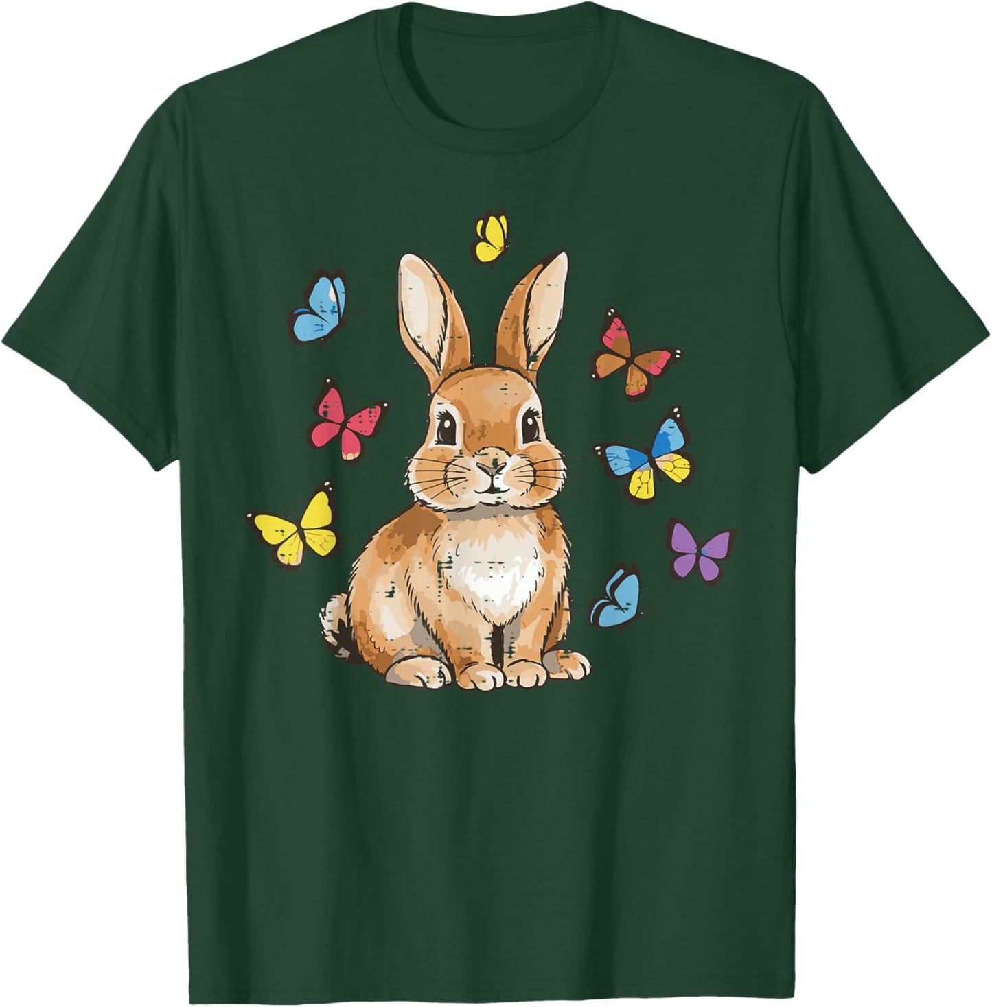 Easter Bunny Butterflies Cute Rabbit Spring Girls Kids Women T-Shirt - T-Shirt | Forest