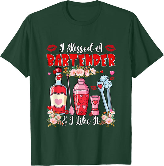 Kissed A Bartender & Like It Valentine's Day Funny Couple T-Shirt - T-Shirt | Forest
