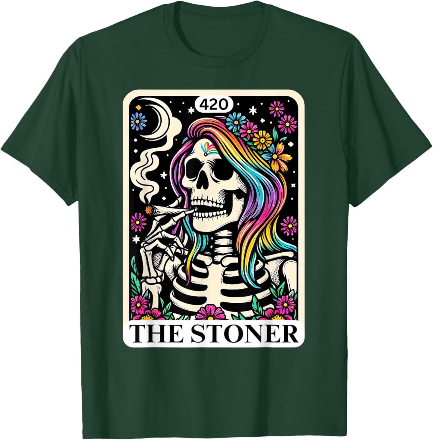 The Stoner Tarot Card Weed Lover Skeleton 420 Cannabis T-Shirt - T-Shirt | Forest