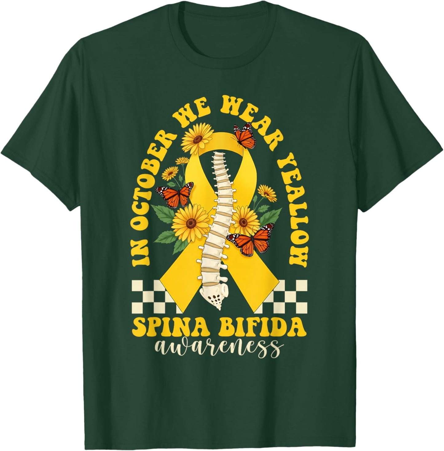 in October We Wear Yellow Ribbon Spina Bifida Awareness T-Shirt - T-Shirt | Forest
