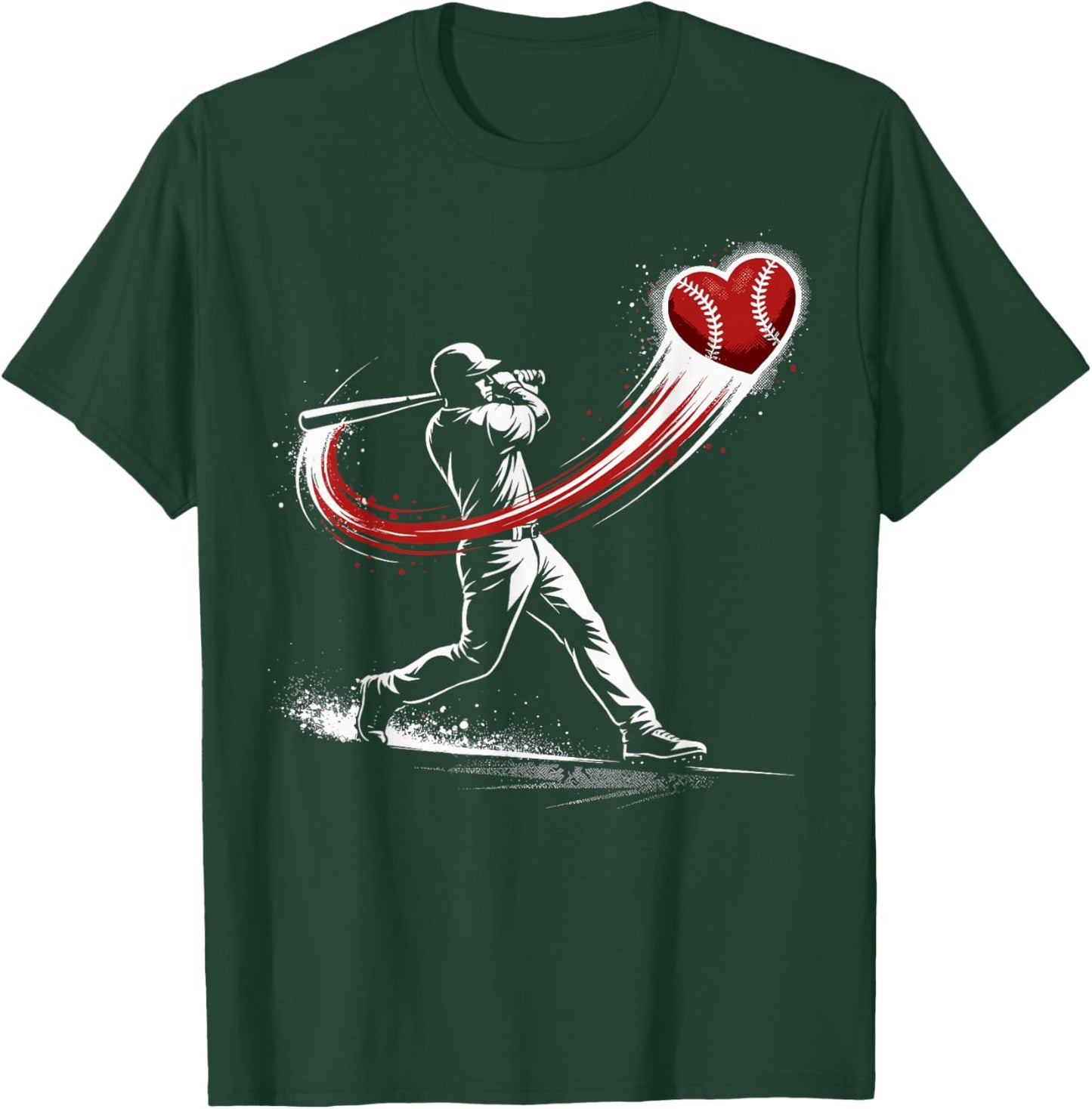 Valentines Day Baseball Batter Silhouette Heart T-Shirt - T-Shirt | Forest