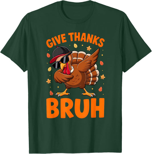 Bruh Thanksgiving Dabbing Turkey Pilgrim Costume Boys Kids T-Shirt - T-Shirt | Forest