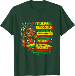 I Am Black Child History Month African American Kids Girls T-Shirt - T-Shirt | Forest