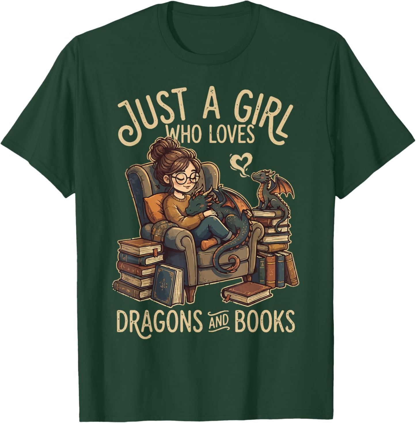 Just A Girl Who Loves Dragons and Books T-Shirt - T-Shirt | Forest