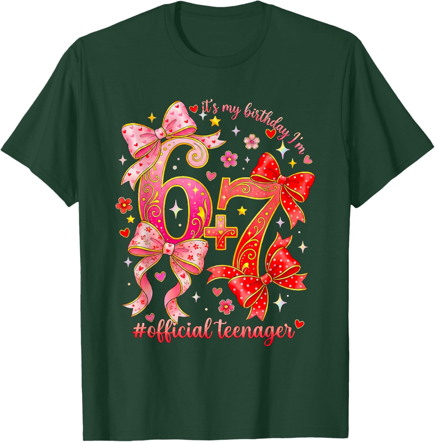 13th Birthday Coquette Bow Official Teenager 13 yr Old Girl T-Shirt - T-Shirt | Forest