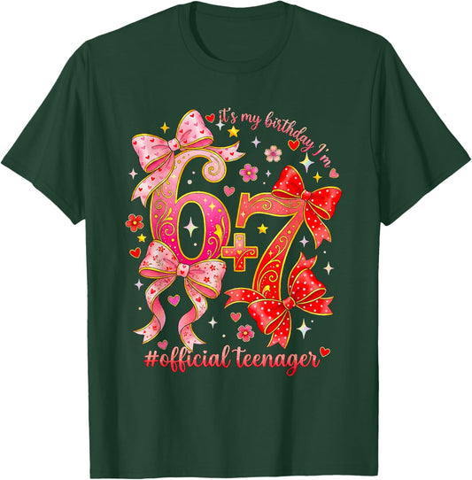 13th Birthday Coquette Bow Official Teenager 13 yr Old Girl T-Shirt - T-Shirt | Forest