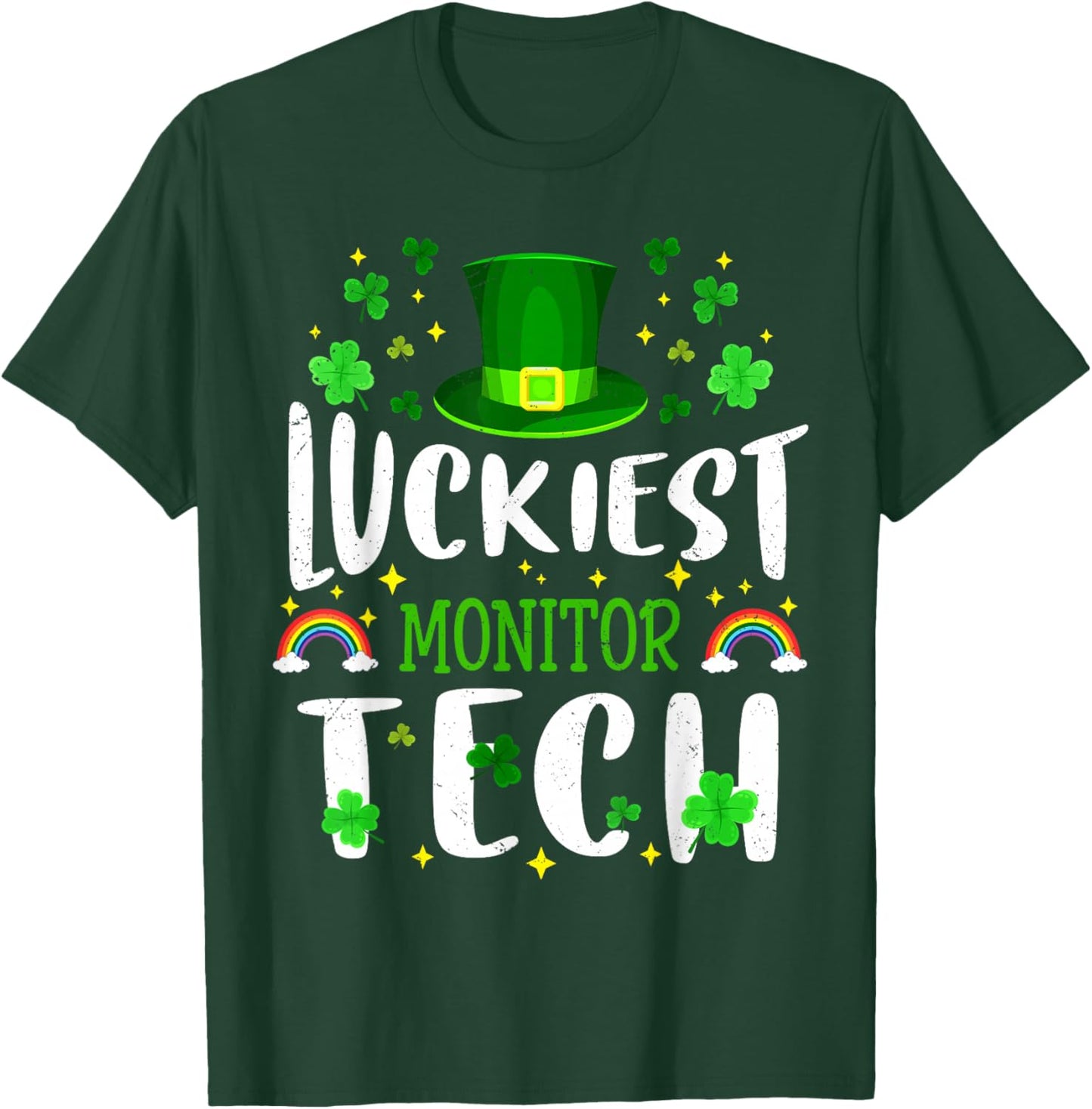 Luckiest Monitor Tech St Patricks Day Leprechaun T-Shirt - T-Shirt | Forest