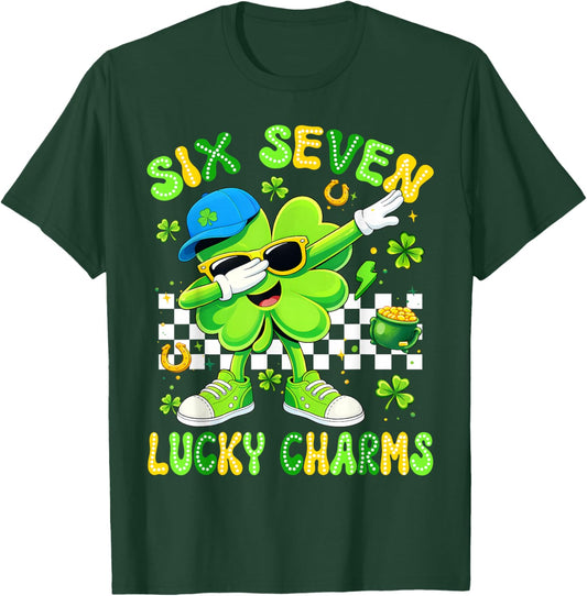 Six Seven Meme 67 Dabbing Shamrock Patricks Day Kids Lucky T-Shirt - T-Shirt | Forest