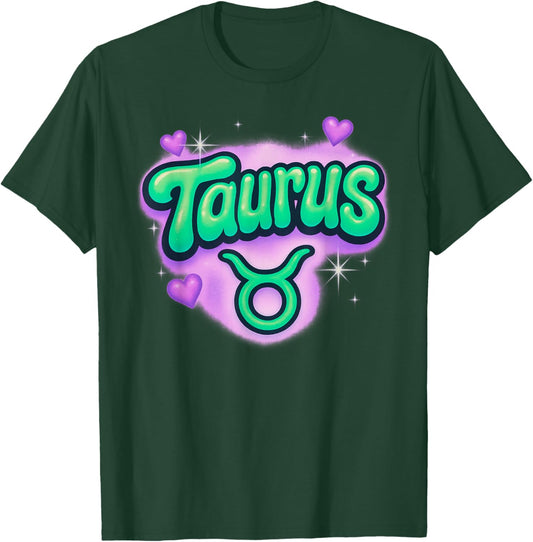 Taurus Zodiac Pastel Airbrush Cute Astrology Graphic T-Shirt - T-Shirt | Forest