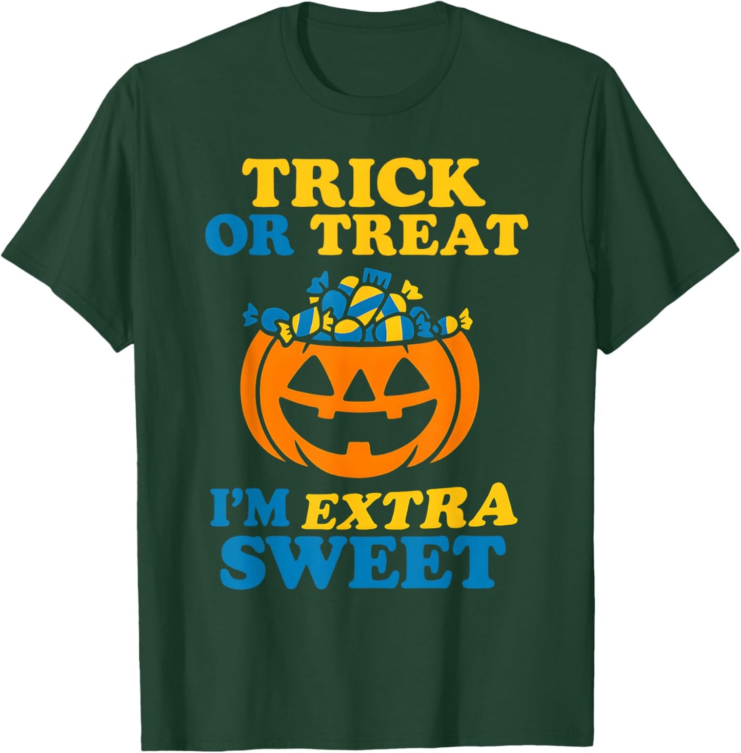 Down Syndrome Halloween Trick Or Treat Pumpkin Candy Cute T-Shirt - T-Shirt | Forest