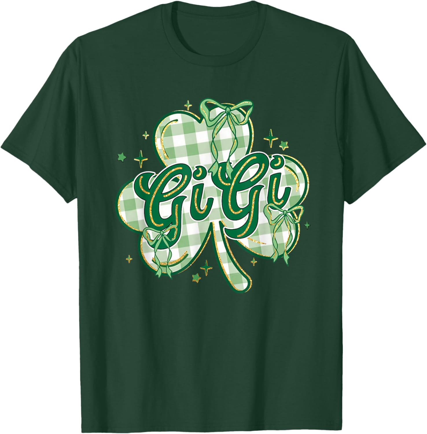 Lucky Gigi St Patricks Day Grandma Coquette Bow Shamrock T-Shirt - T-Shirt | Forest