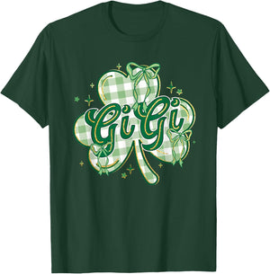 Lucky Gigi St Patricks Day Grandma Coquette Bow Shamrock T-Shirt - T-Shirt | Forest