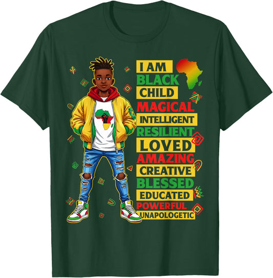 I Am Black Child History Month African American Boys Kids T-Shirt - T-Shirt | Forest