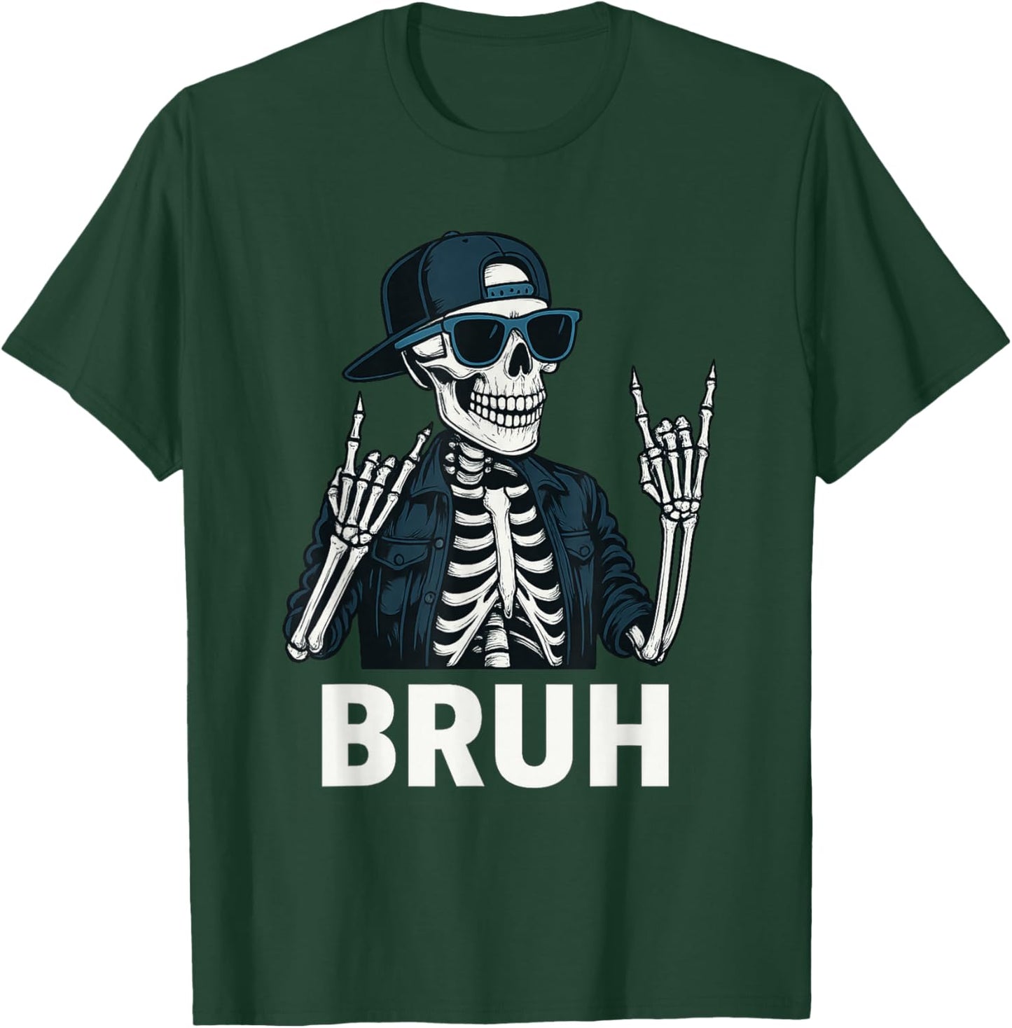 Cool Bruh Skeleton Rock On Halloween Men Teens Boys Kids T-Shirt - T-Shirt | Forest