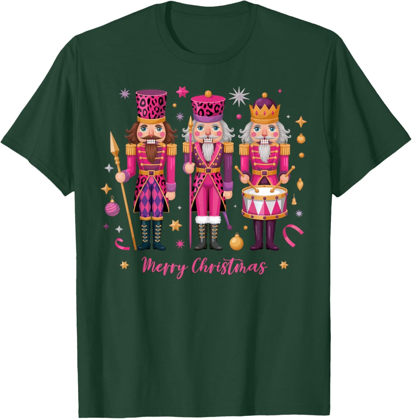 Pink Leopard Nutcracker Christmas Matching Family Men Women T-Shirt - T-Shirt | Forest