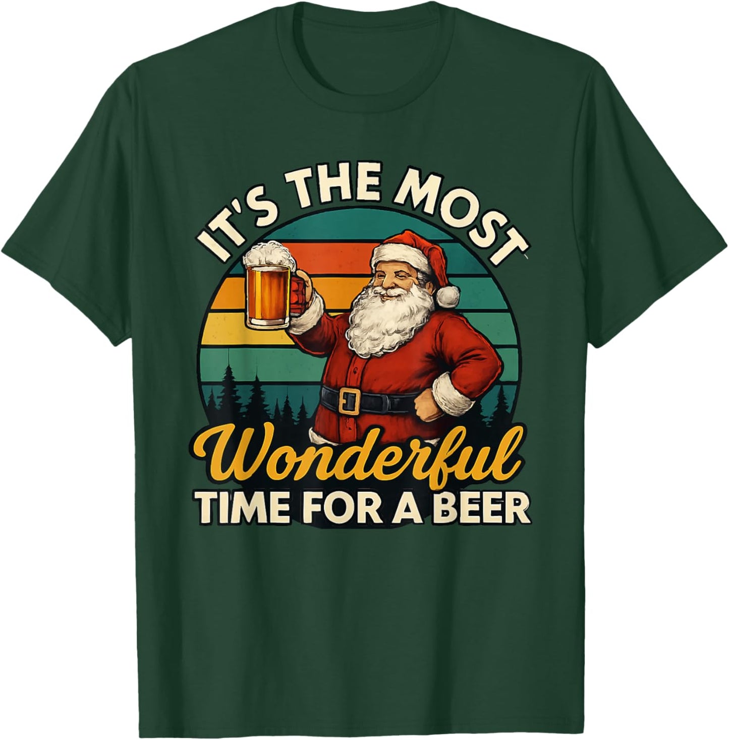 Funny Santa Beer Christmas Retro Holiday Drinking T-Shirt - T-Shirt | Forest