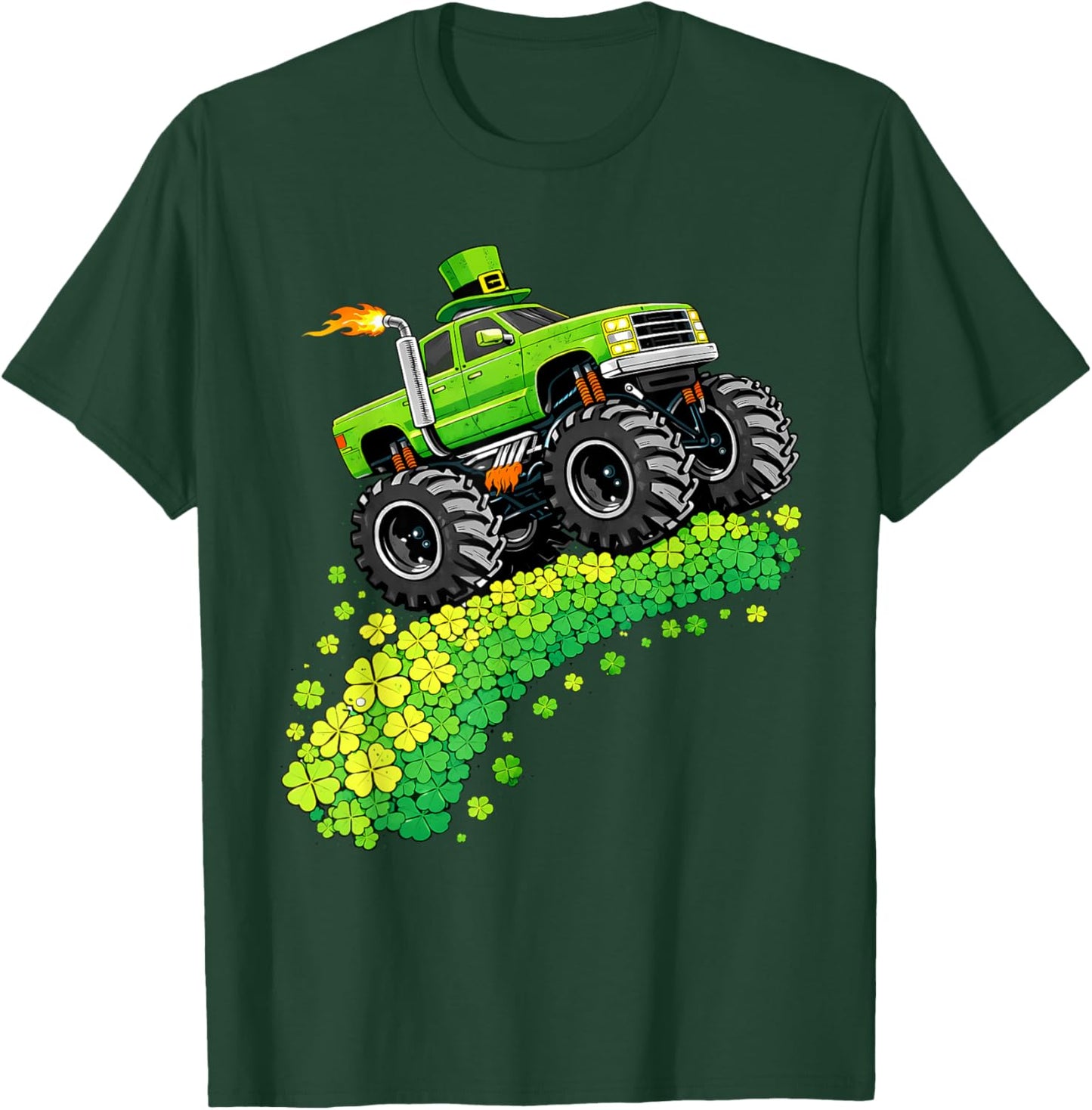 Kids Monster Truck Funny Shamrock St Patrick's Day Boys T-Shirt - T-Shirt | Forest