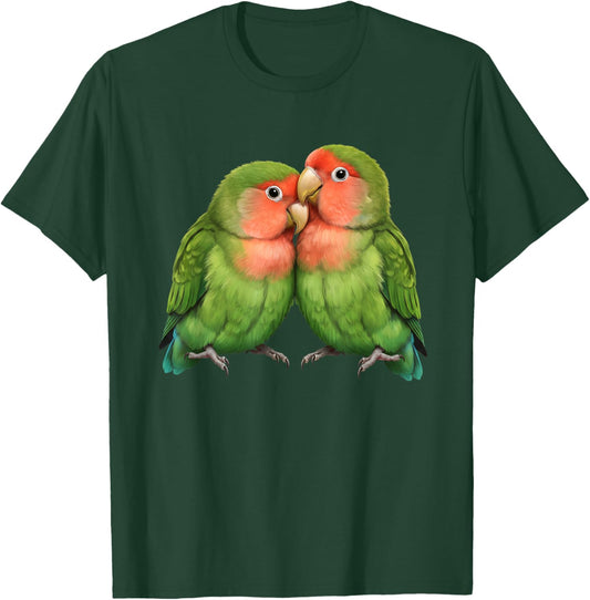 Bird Peach-Faced Lovebirds Cozy Pair Illustration T-Shirt - T-Shirt | Forest