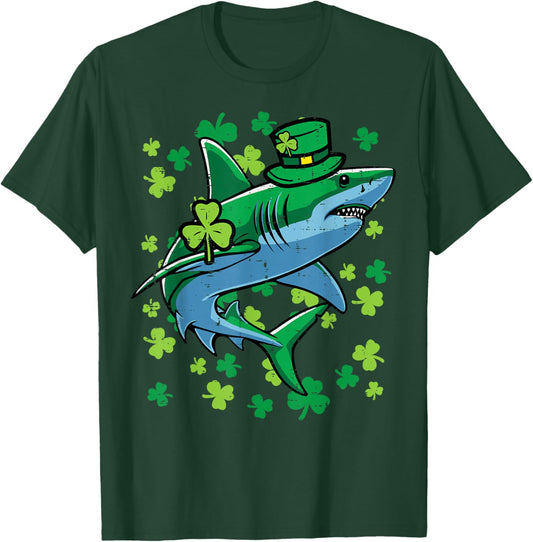 St Patricks Day Shark Funny Irish Men Women Kids Boys T-Shirt - T-Shirt | Forest