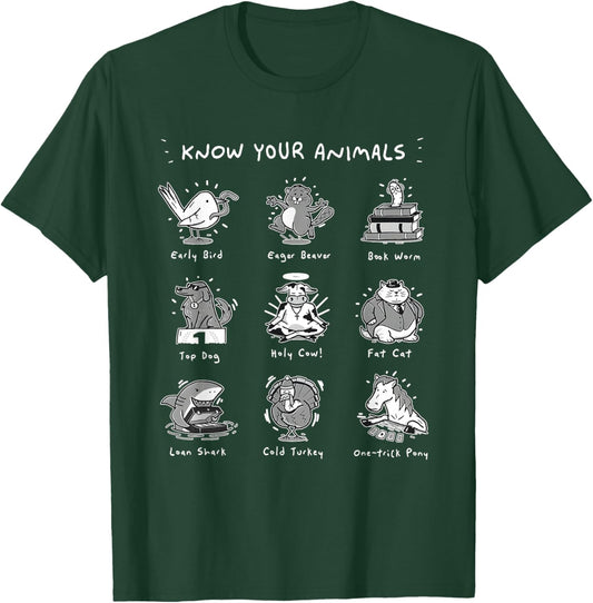Know Your Animals Early Bird Eager Beaver Bookworm Top Dog T-Shirt - T-Shirt | Forest