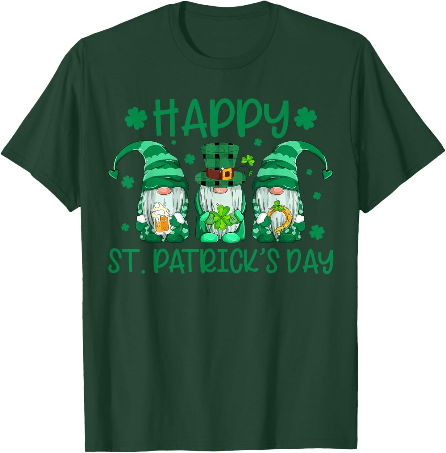 Happy St Patricks Day Gnome Shamrock Irish Lucky Green Fun T-Shirt - T-Shirt | Forest