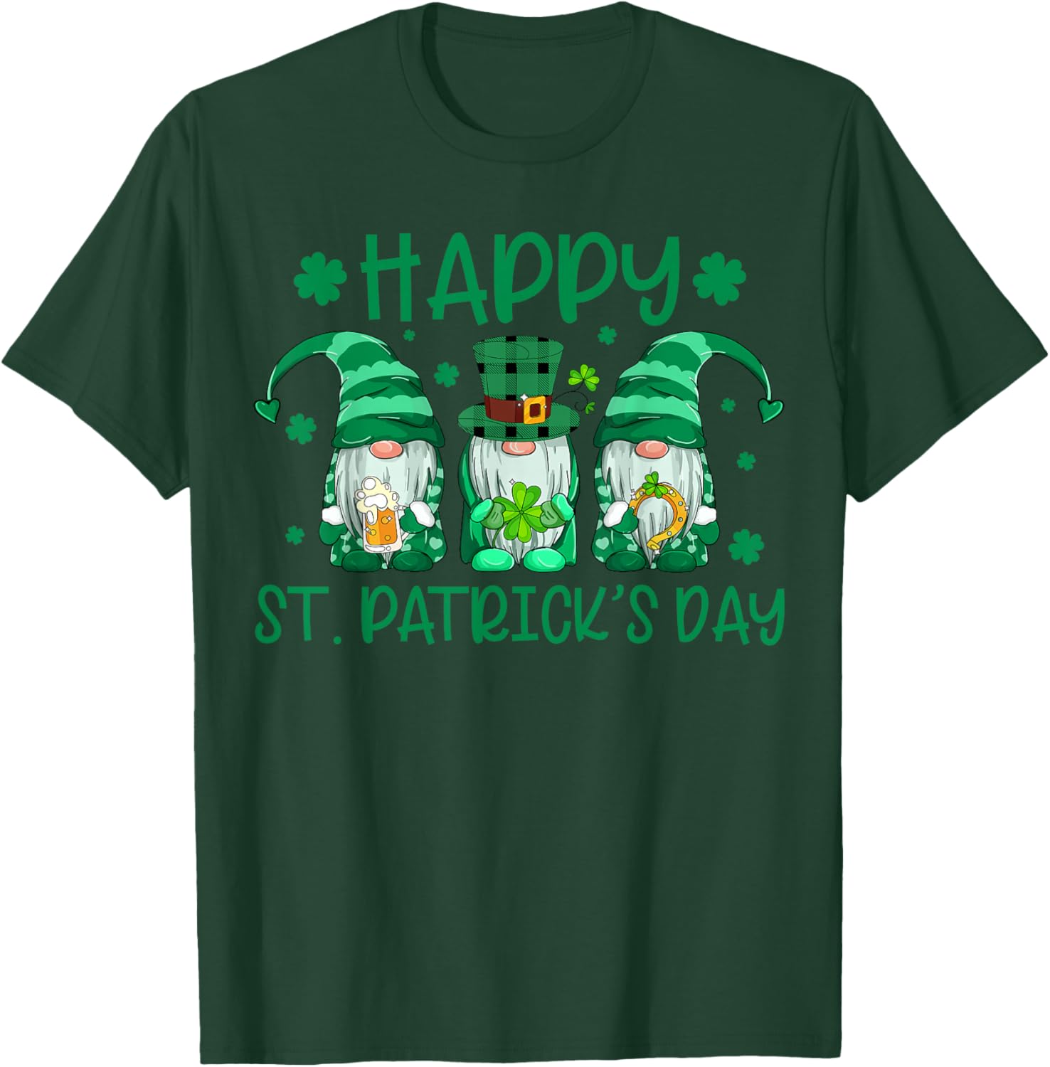 Happy St Patricks Day Gnome Shamrock Irish Lucky Green Fun T-Shirt - T-Shirt | Forest