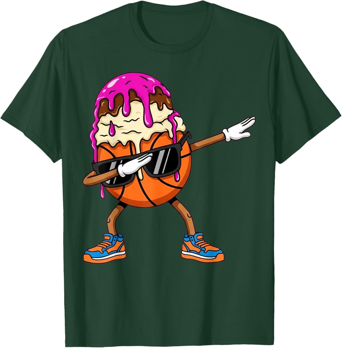 Dabbing Basketball Drip Ice Cream Kids Youth Boys Girls T-Shirt - T-Shirt | Forest
