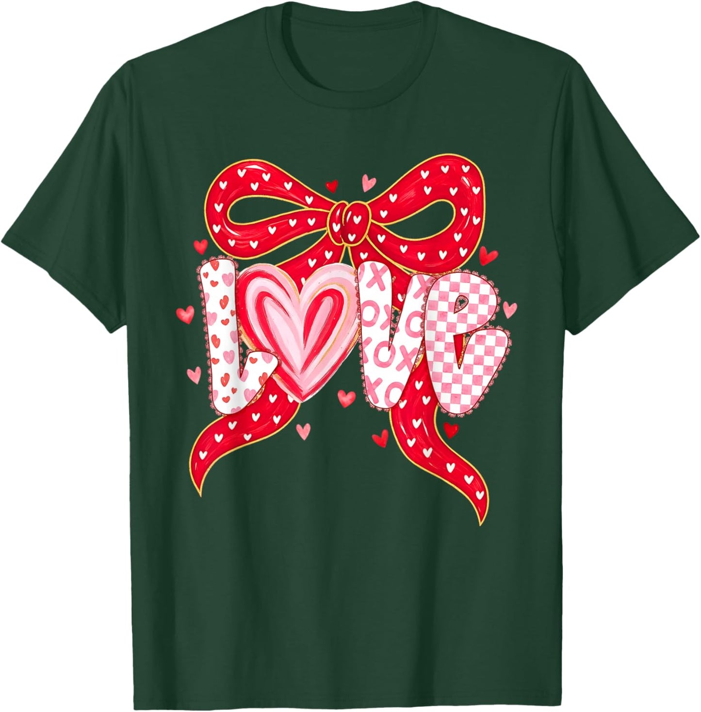 Happy Valentine Pink Coquette Bow Love Women Girls Kids T-Shirt - T-Shirt | Forest