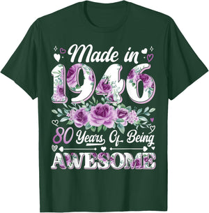 80 Year Old Made in 1946 Floral 80th Birthday Women T-Shirt - T-Shirt | Forest
