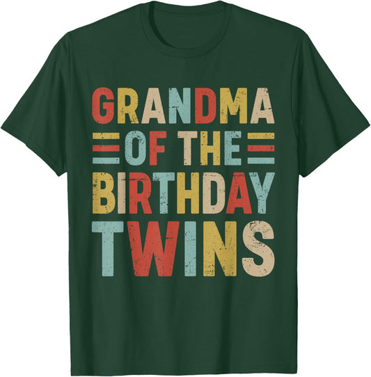 Grandma of The Birthday Twins Family Matching Bday Party T-Shirt - T-Shirt | Forest