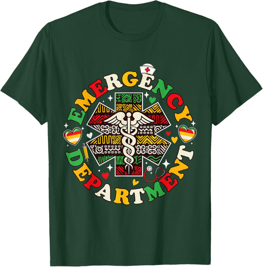 Emergency Department Black History ER Nurse Juneteenth T-Shirt - T-Shirt | Forest