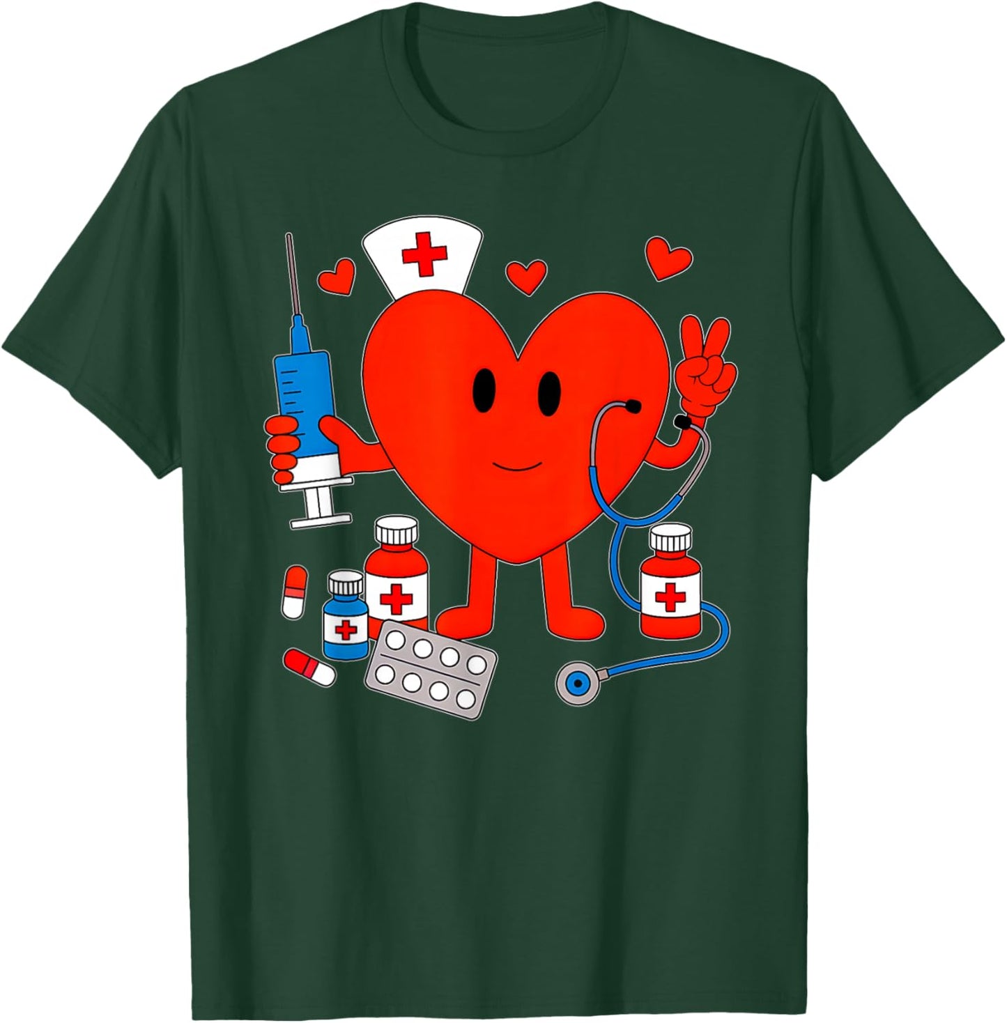 Valentines Day Nurse Heart Nursing Scrub Top Girls Women T-Shirt - T-Shirt | Forest