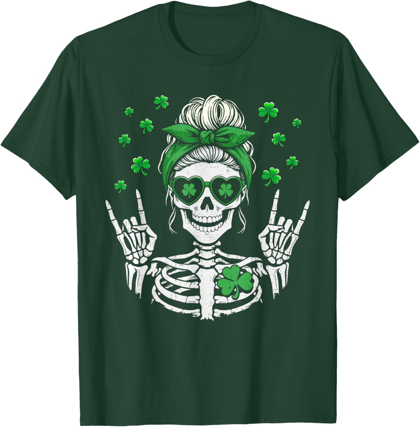 Skull Skeleton Shamrock St Patricks Day Women Girl St Pattys T-Shirt - T-Shirt | Forest