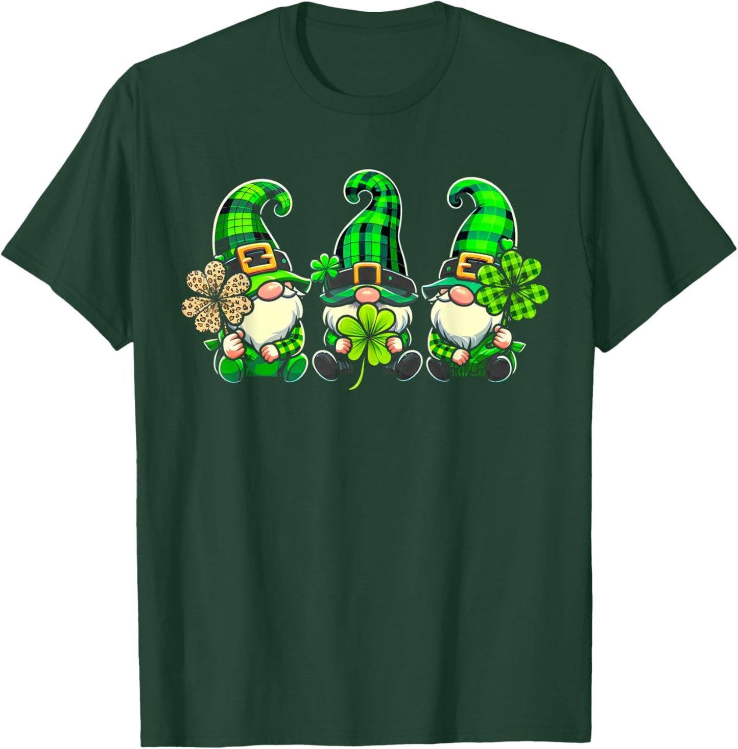 St Patricks Day Gnomes Shamrock Saint Pattys Girls Women T-Shirt - T-Shirt | Forest
