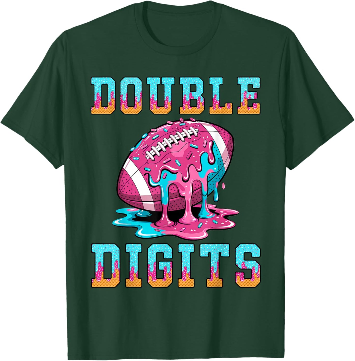 Football 10th Birthday Shirt Double Digits Ice Cream Drip T-Shirt - T-Shirt | Forest