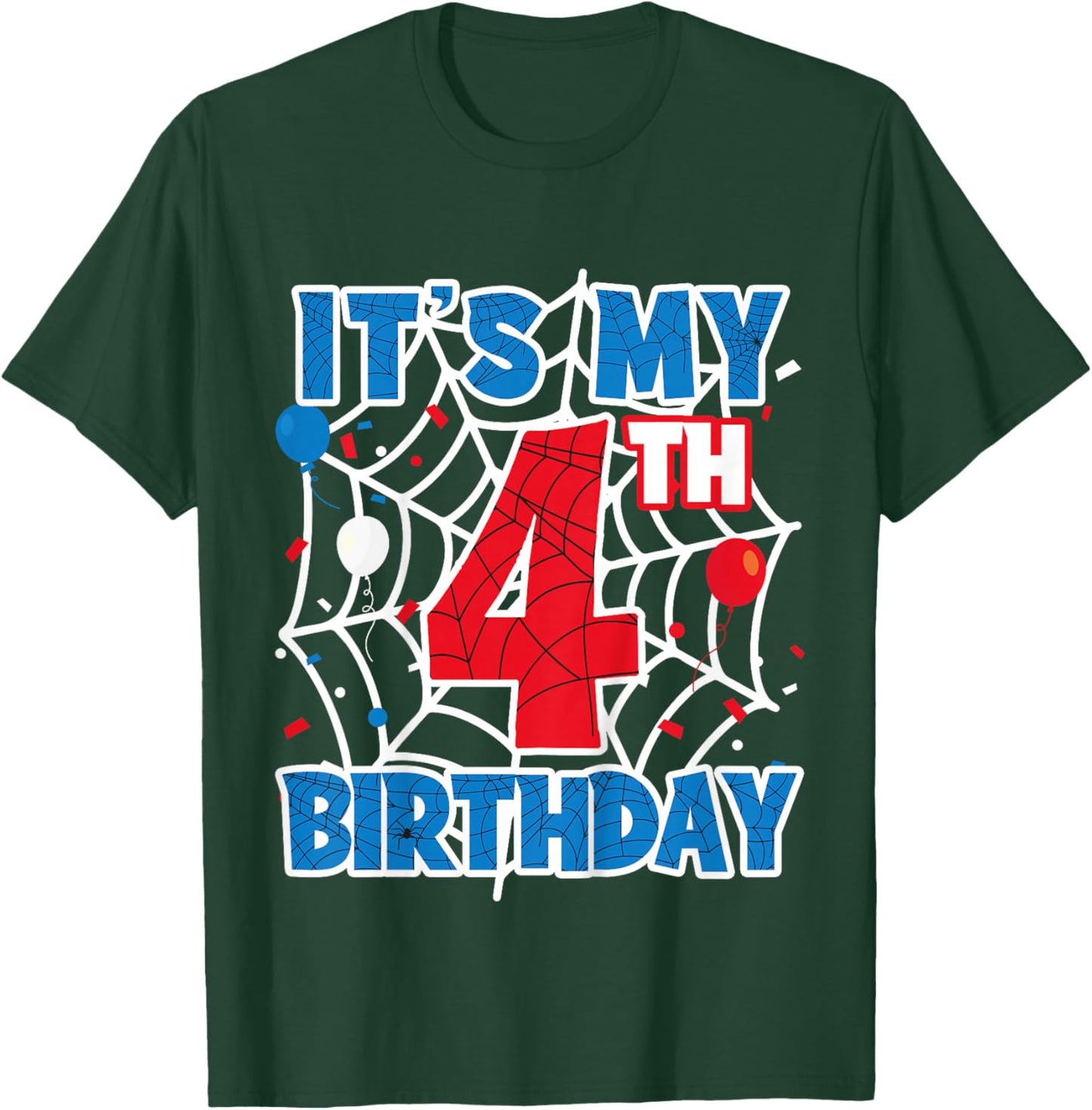 Kids Spider Web 4 Year Old Birthday Boy T-Shirt - T-Shirt | Forest