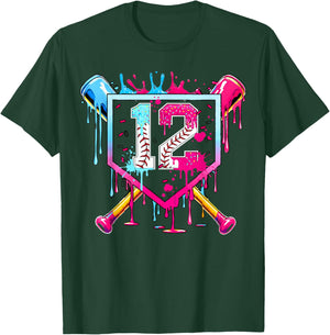 12th Birthday Boys Baseball Ice Cream Drip Boys Baseball T-Shirt - T-Shirt | Forest